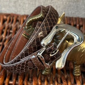 Vintage Revcor Brown Snake Skin Belt with Silver Buckle. Size ML